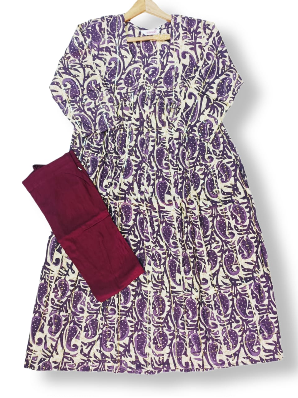 PRINTED RAYON ALIA CUT KURTI PANT SET